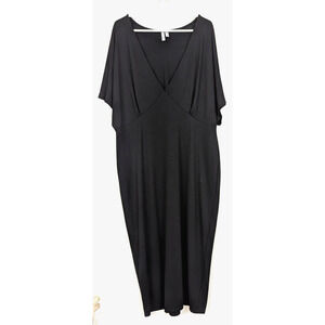 Asos sz 20 Midi to Maxi length Dress knit black stretchy ss v-neck women 3249